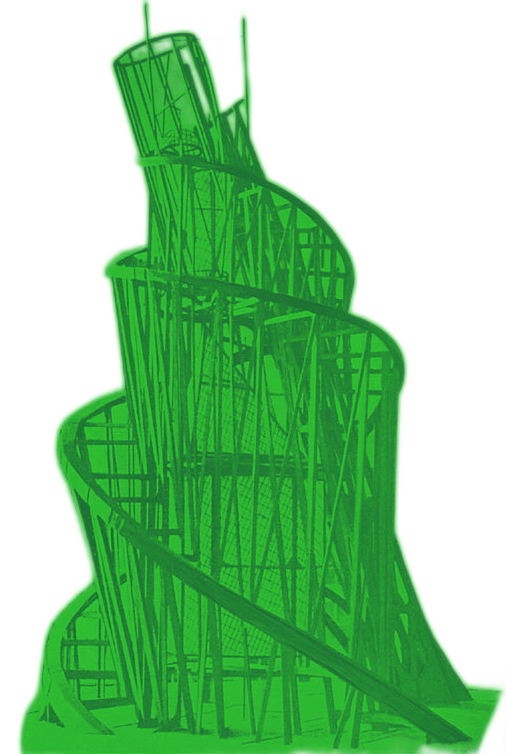 tatlin's tower, tinted in green